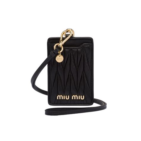 Miu Miu Black Nappa leather badge holder .